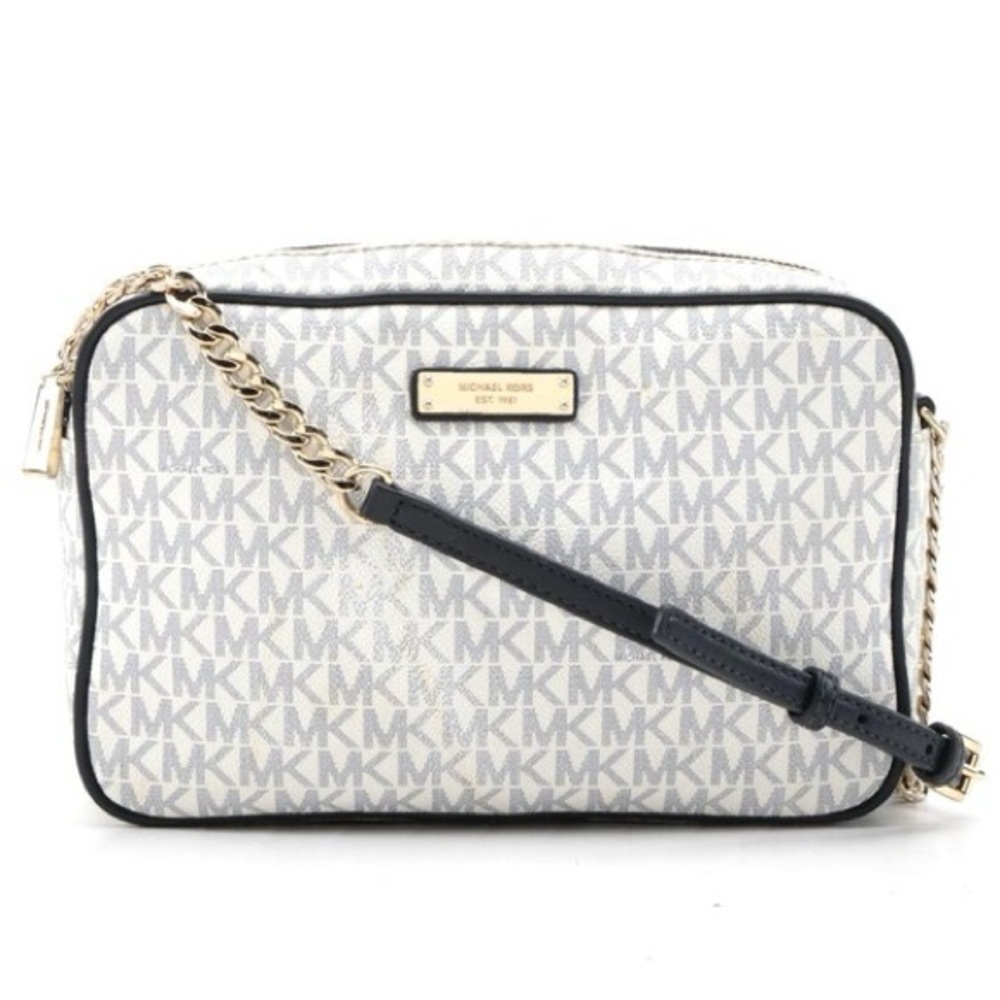 Michael Kors Signature Jet Set Crossbody Bag Large in Vanilla/Navy Blue